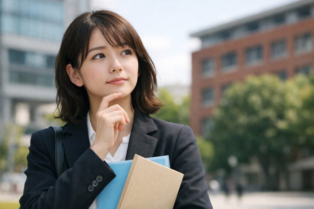 就活 公務員と民間を象徴する若手女性のビジネスパーソンの写真