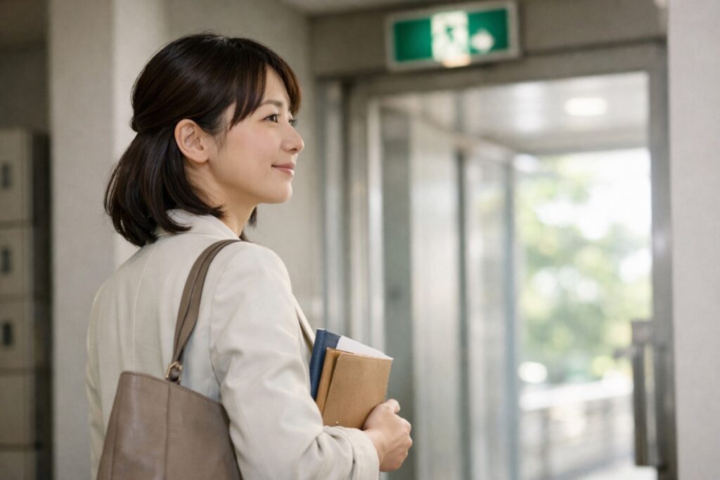公務員の退職を象徴する若手女性のビジネスパーソンの写真
