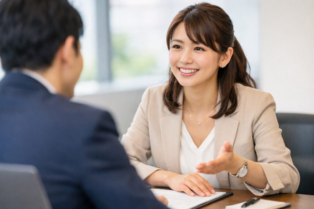 給料交渉を象徴する若手女性のビジネスパーソンの写真