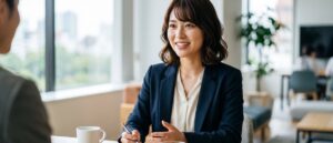 明るい会議室で前向きに条件を相談する20代女性のビジネスパーソン