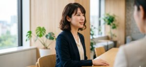 面接で退職理由を誠実に伝える女性の横顔