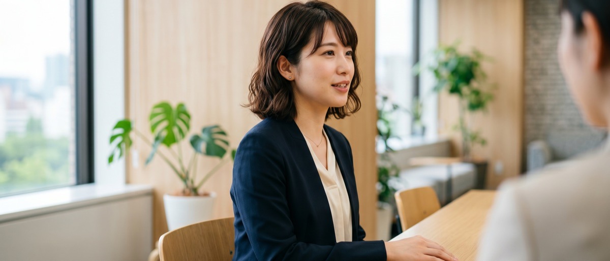 面接で退職理由を誠実に伝える女性の横顔