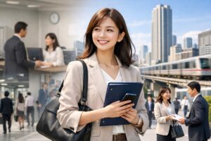職務経歴書とスマホを手に転職活動を進めるビジネスパーソン